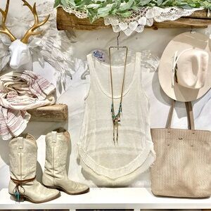 Beautiful LINEN Boho tank with rustic edges & resort vacay beach vibe